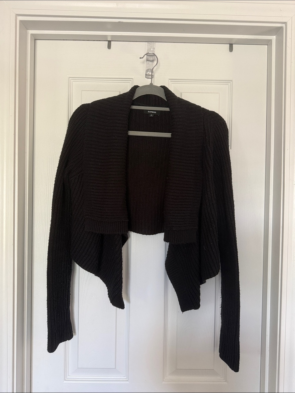 Express Black Draped Open-Front Cropped Cardigan